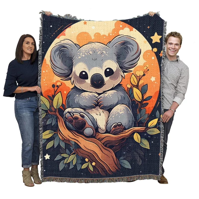 Koala Under the Full Moon Woven Blanket