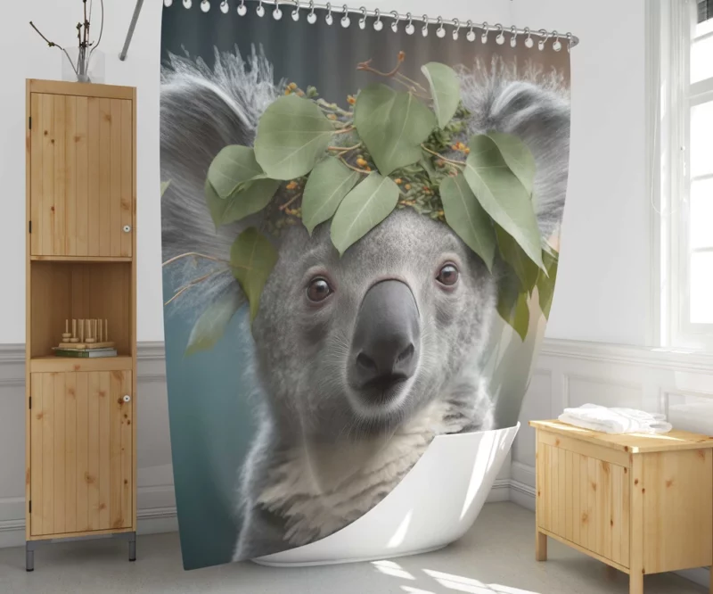 Koala With Leaves on Head Shower Curtain 1