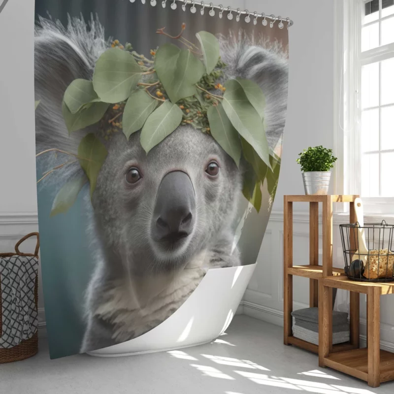 Koala With Leaves on Head Shower Curtain