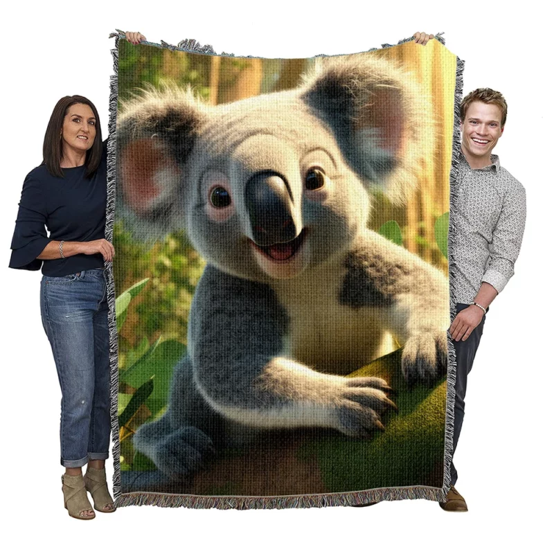 Koala in Eucalyptus Forest Woven Blanket