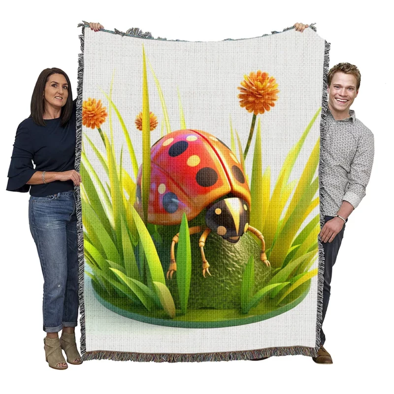 Ladybug Sitting on Egg Woven Blanket