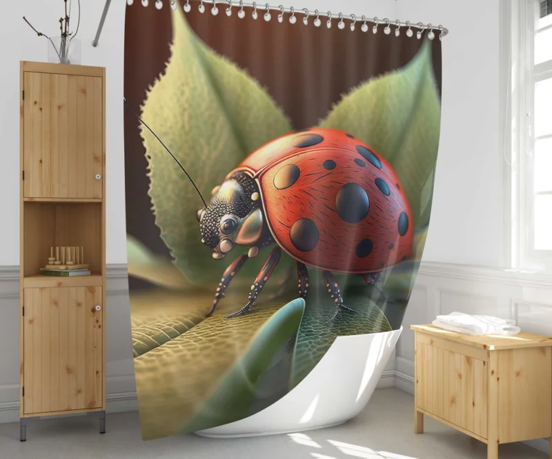 Ladybug Sitting on Leaf Shower Curtain 1