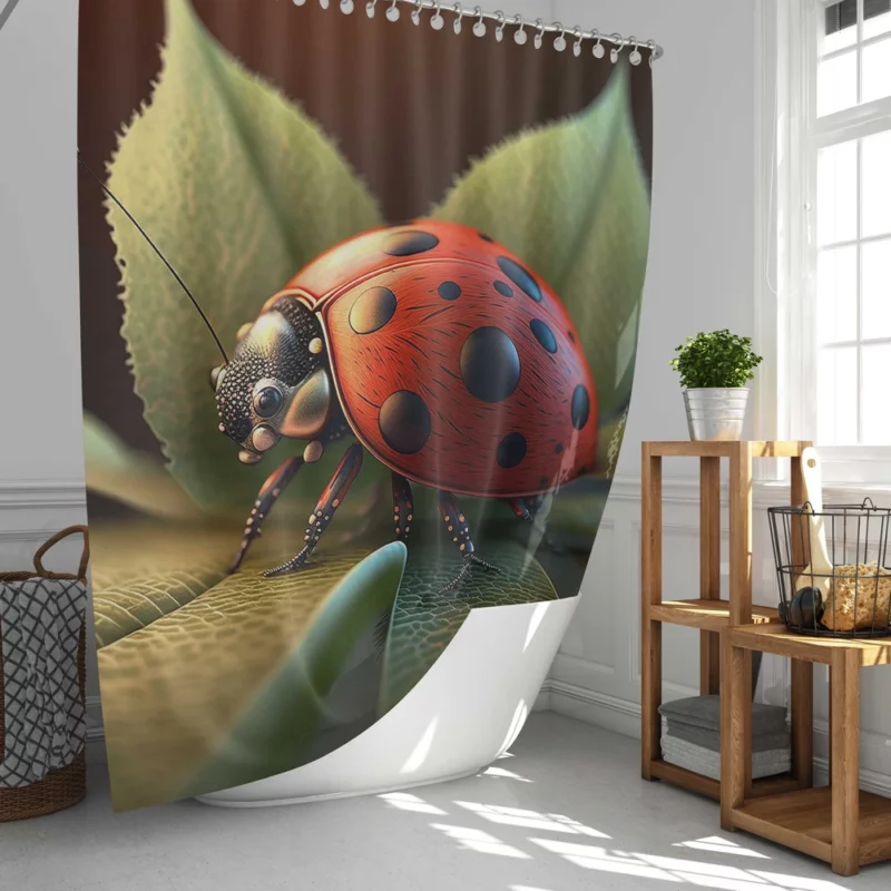 Ladybug Sitting on Leaf Shower Curtain