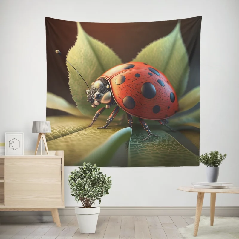 Ladybug Sitting on Leaf Wall Tapestry