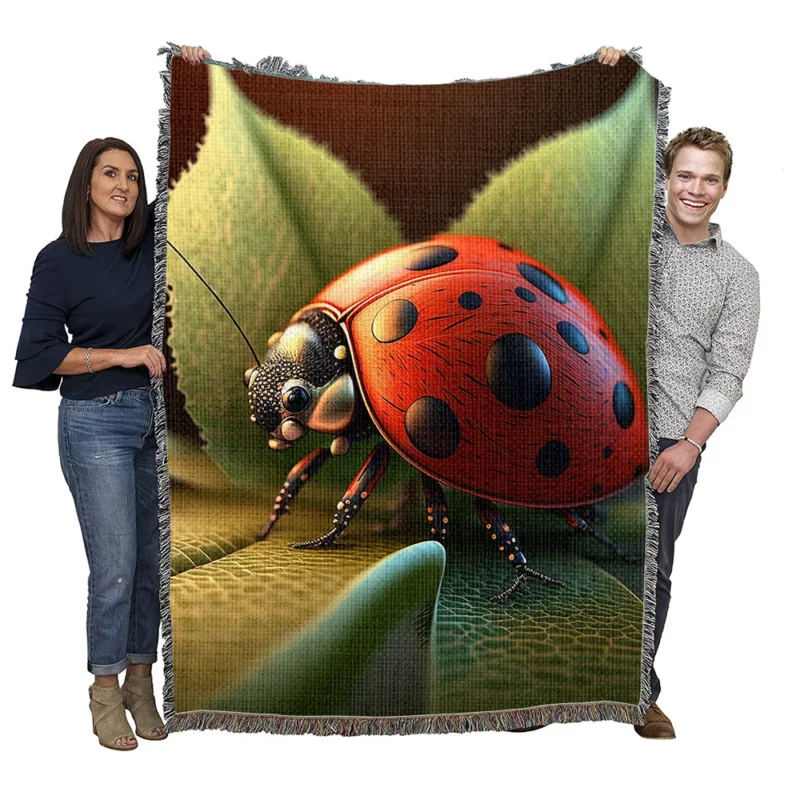 Ladybug Sitting on Leaf Woven Blanket