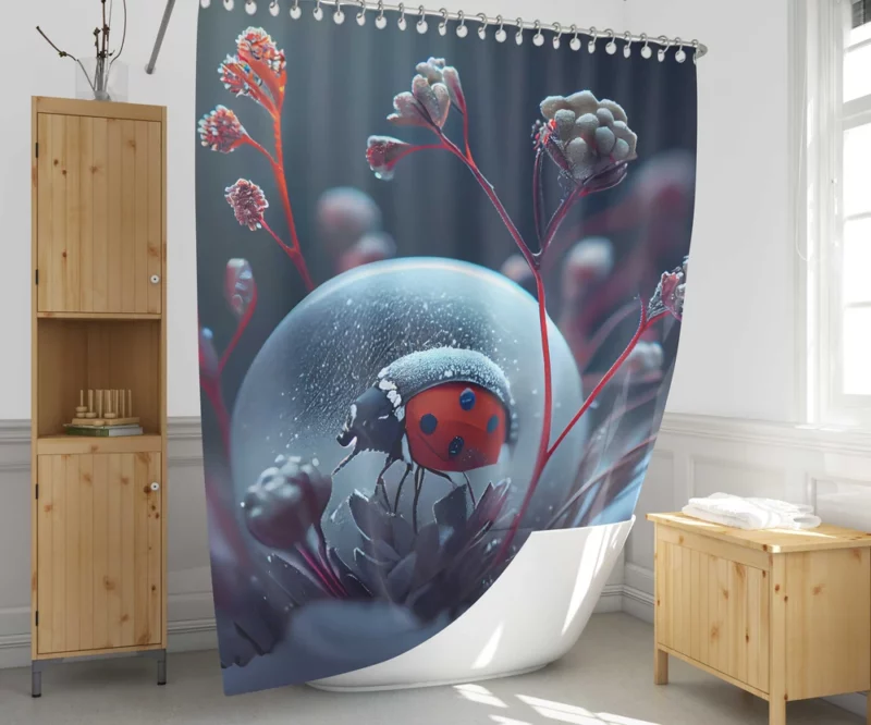 Ladybug in the Snow Artwork Shower Curtain 1