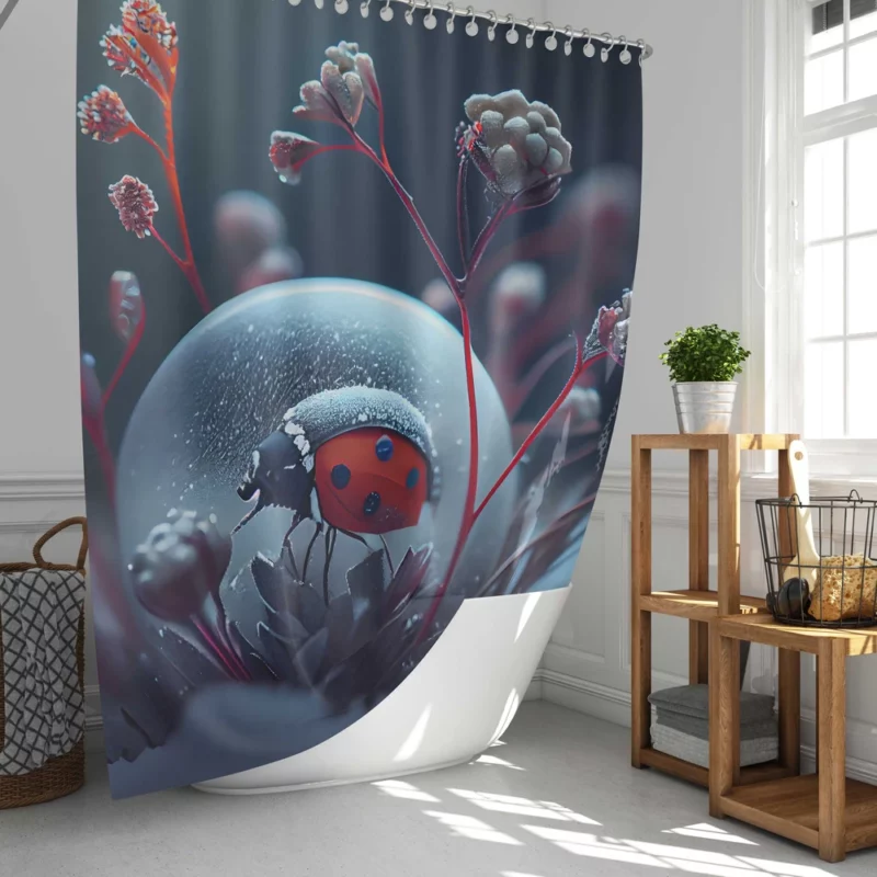 Ladybug in the Snow Artwork Shower Curtain