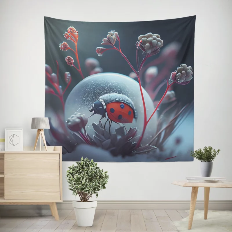 Ladybug in the Snow Artwork Wall Tapestry