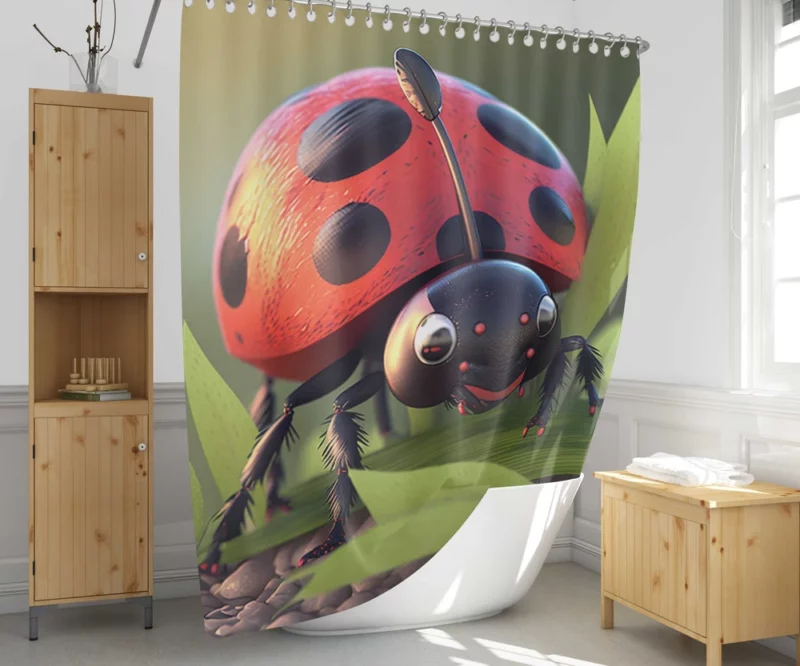 Ladybug on Green Background Shower Curtain 1