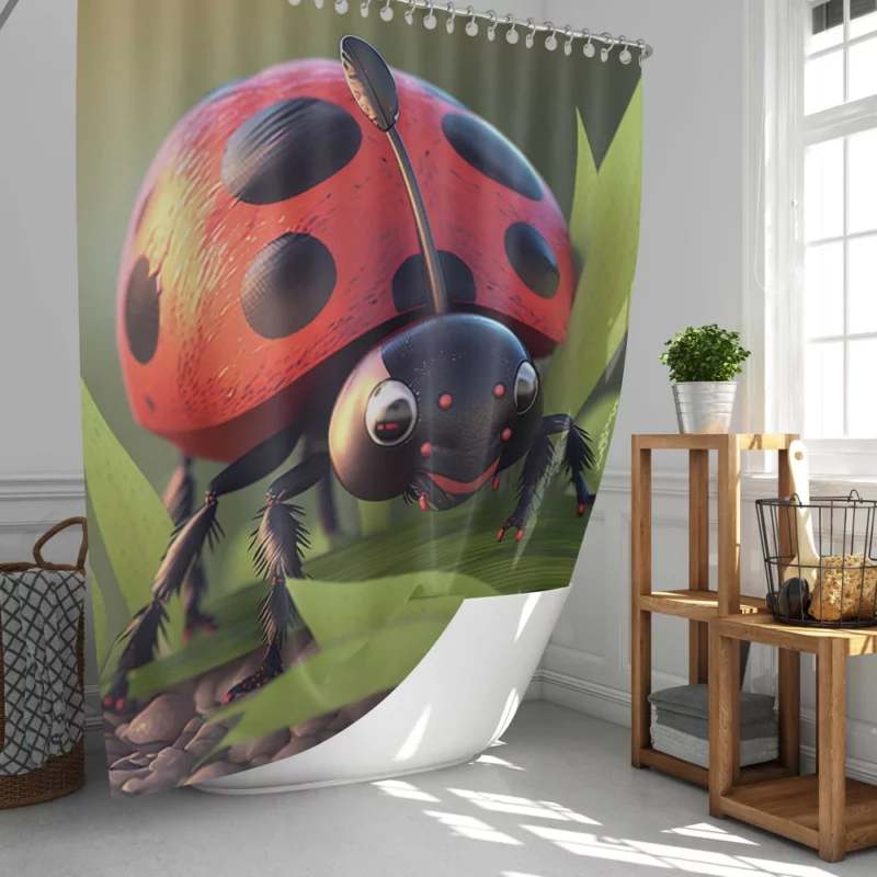 Ladybug on Green Background Shower Curtain