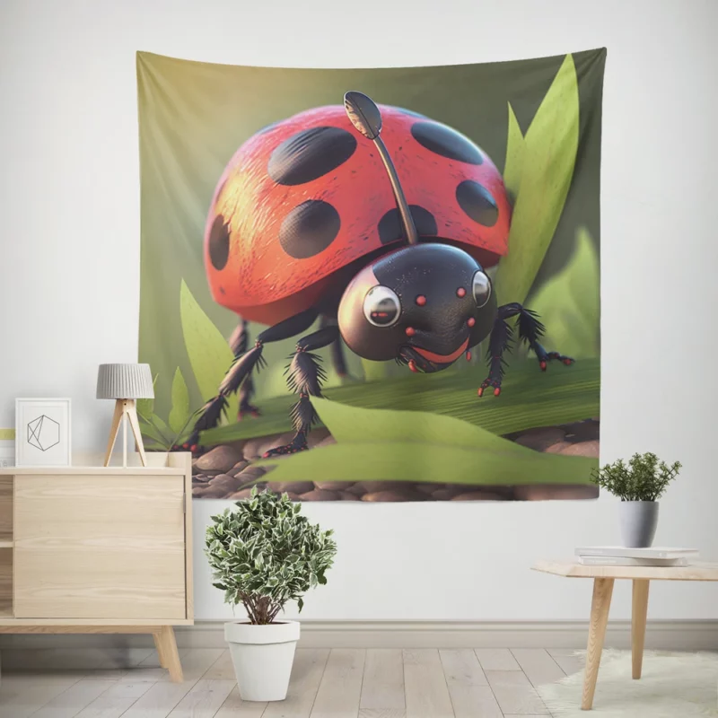 Ladybug on Green Background Wall Tapestry