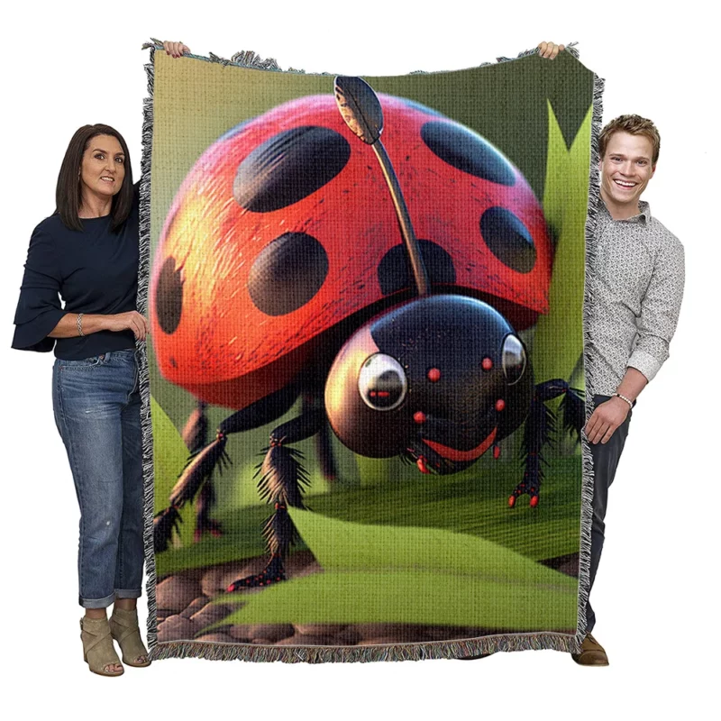 Ladybug on Green Background Woven Blanket