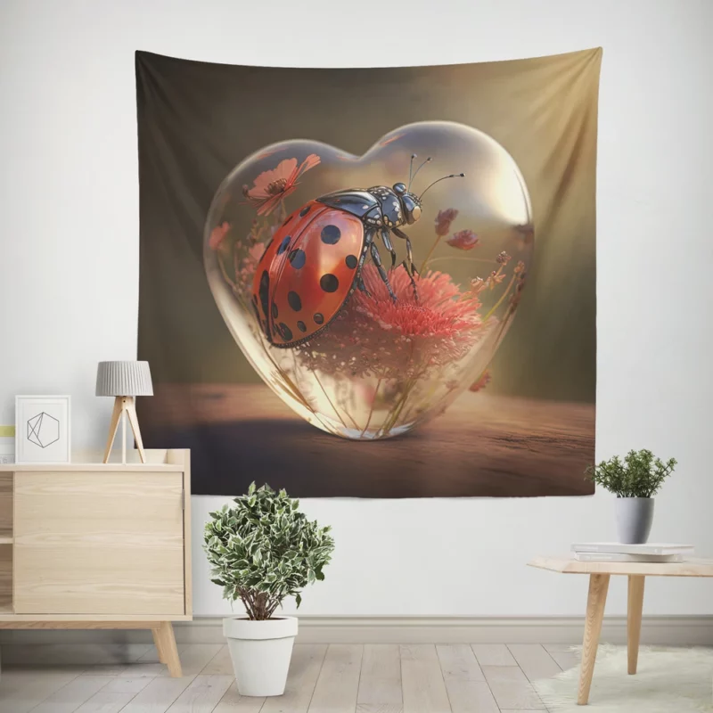 Ladybug on Heart Shaped Glass Wall Tapestry