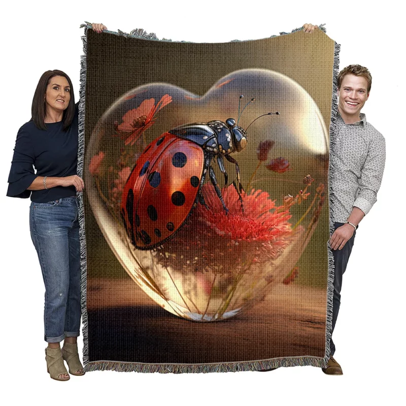 Ladybug on Heart Shaped Glass Woven Blanket