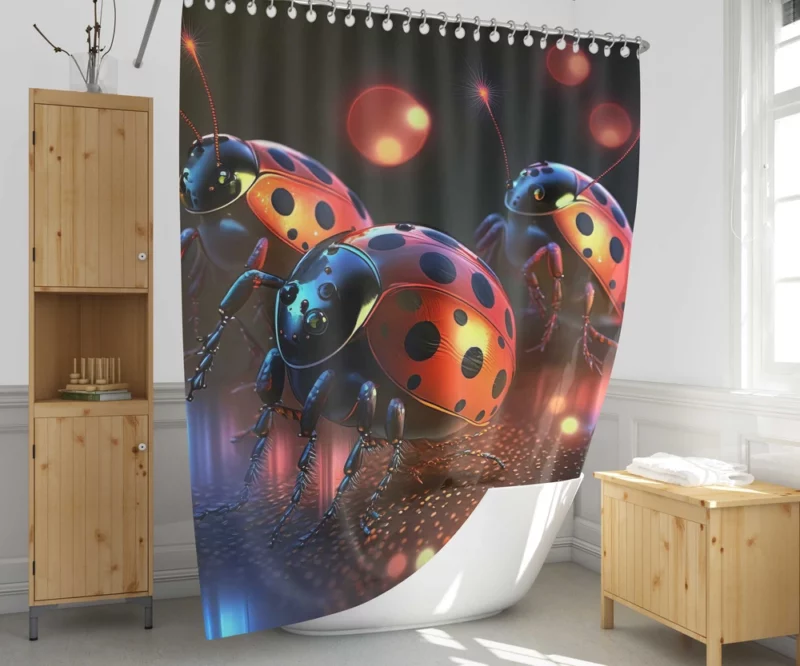 Ladybugs Disco Party Shower Curtain 1