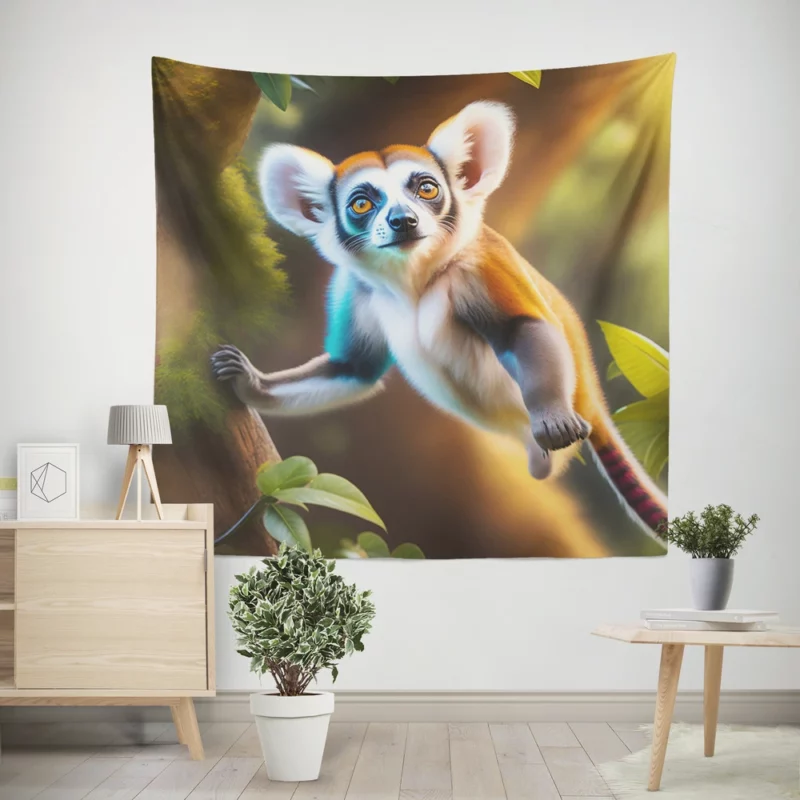 Leaping Lemurs in the Rainforest Wall Tapestry