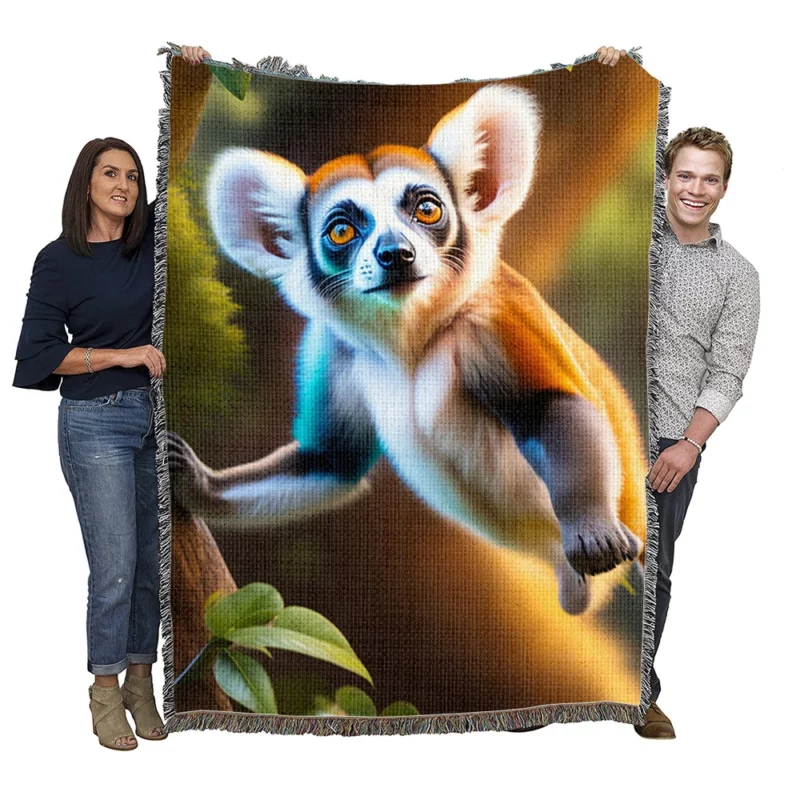 Leaping Lemurs in the Rainforest Woven Blanket