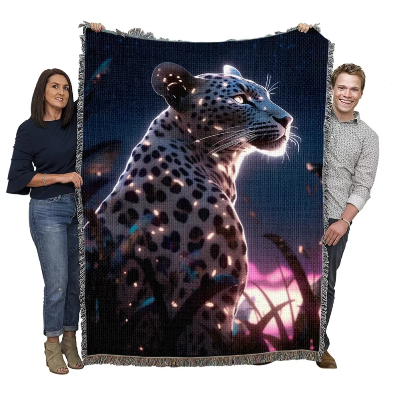 Leopard Lounging in Grass Woven Blanket