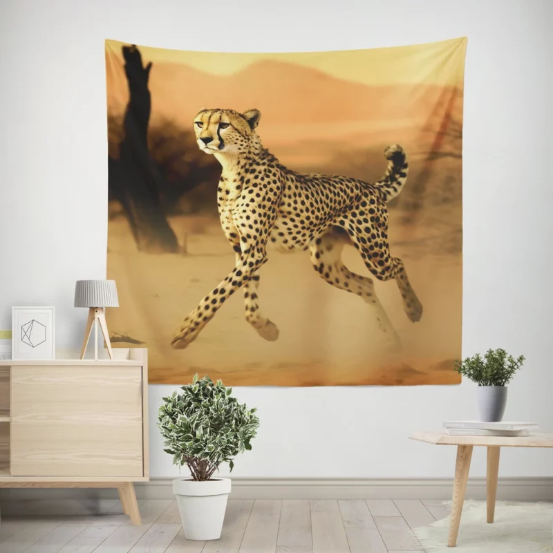 Leopard Running Through Forest Wall Tapestry