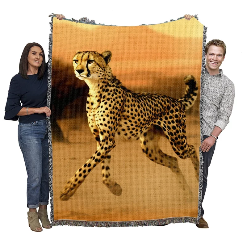 Leopard Running Through Forest Woven Blanket