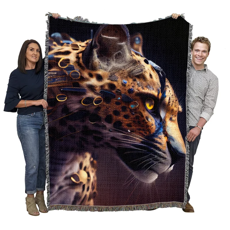 Leopard With Blue Eyes Woven Blanket