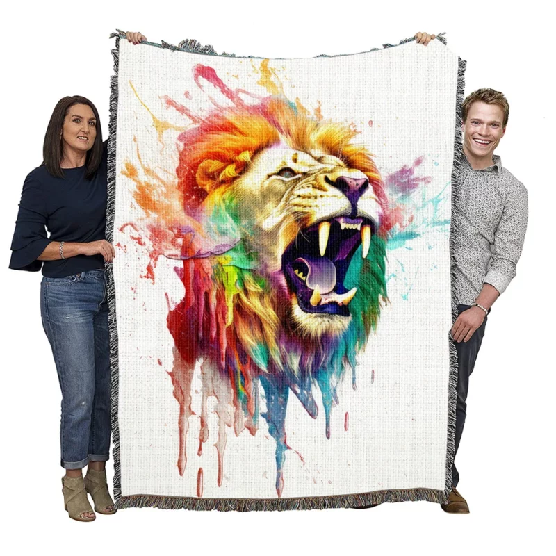 Lion Splash Artwork Woven Blanket