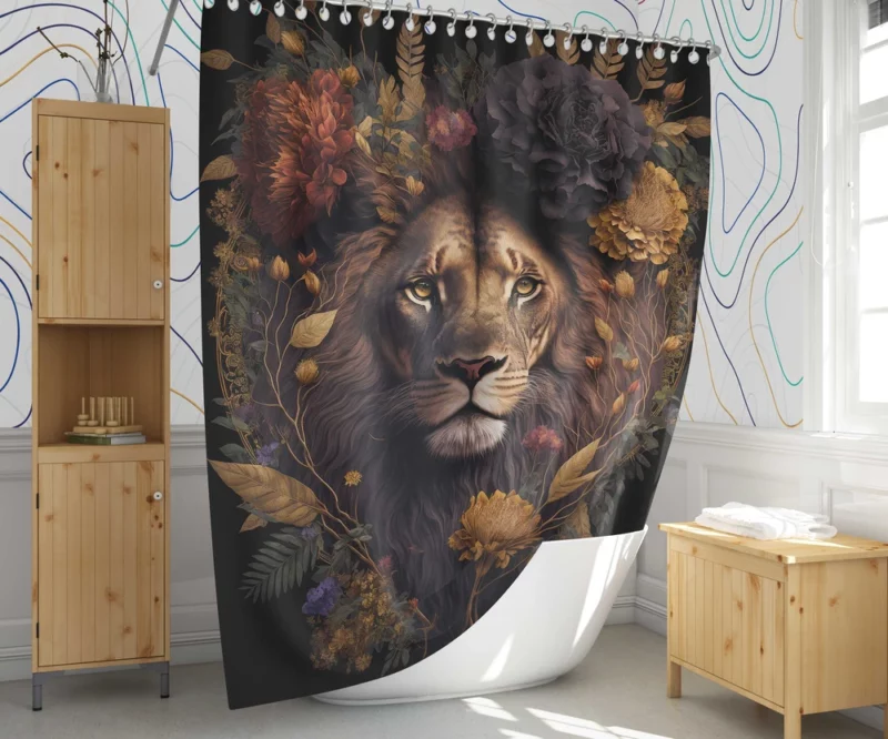 Lion Surrounded by Flowers Shower Curtain 1