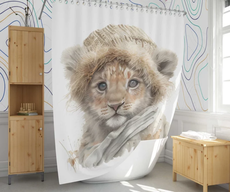 Lion in Winter Clothes Shower Curtain 1