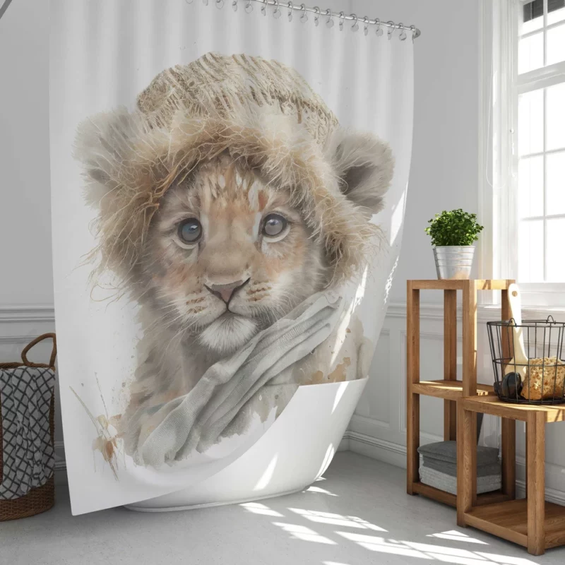 Lion in Winter Clothes Shower Curtain