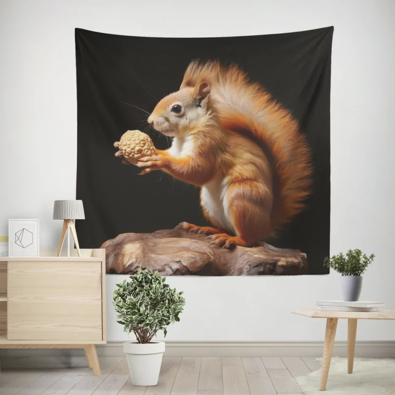 Lively Squirrel Nibbling a Nut Wall Tapestry