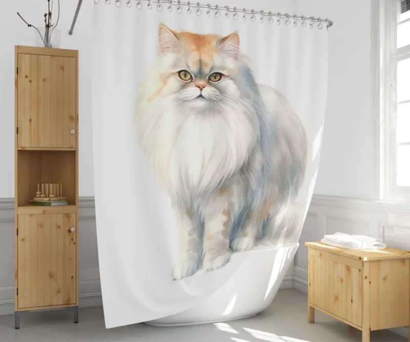 Long Haired White Cat Shower Curtain 1