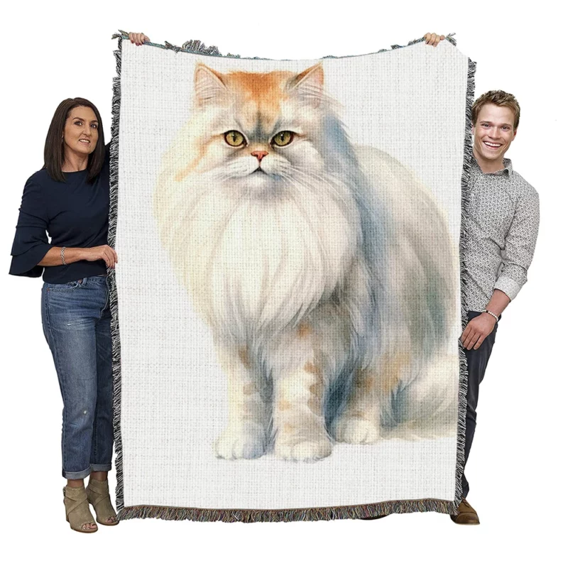 Long Haired White Cat Woven Blanket