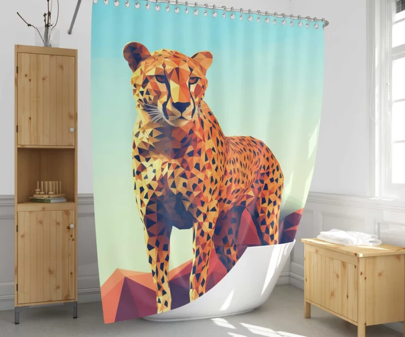 Low Poly Cheetah Art Shower Curtain 1