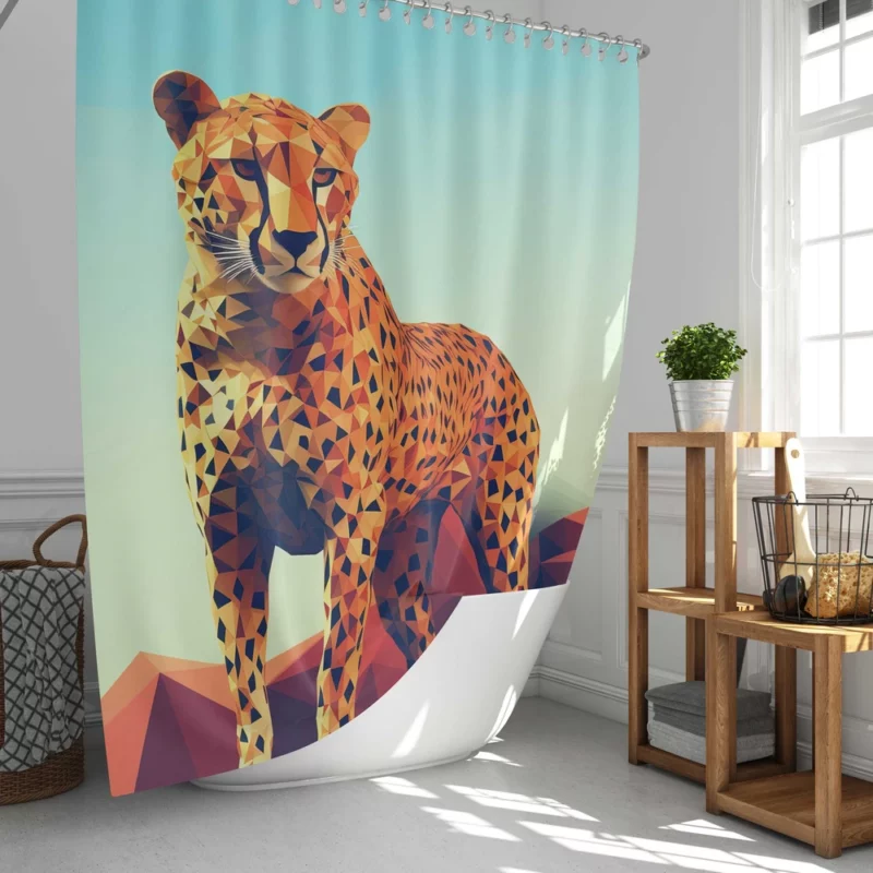 Low Poly Cheetah Art Shower Curtain