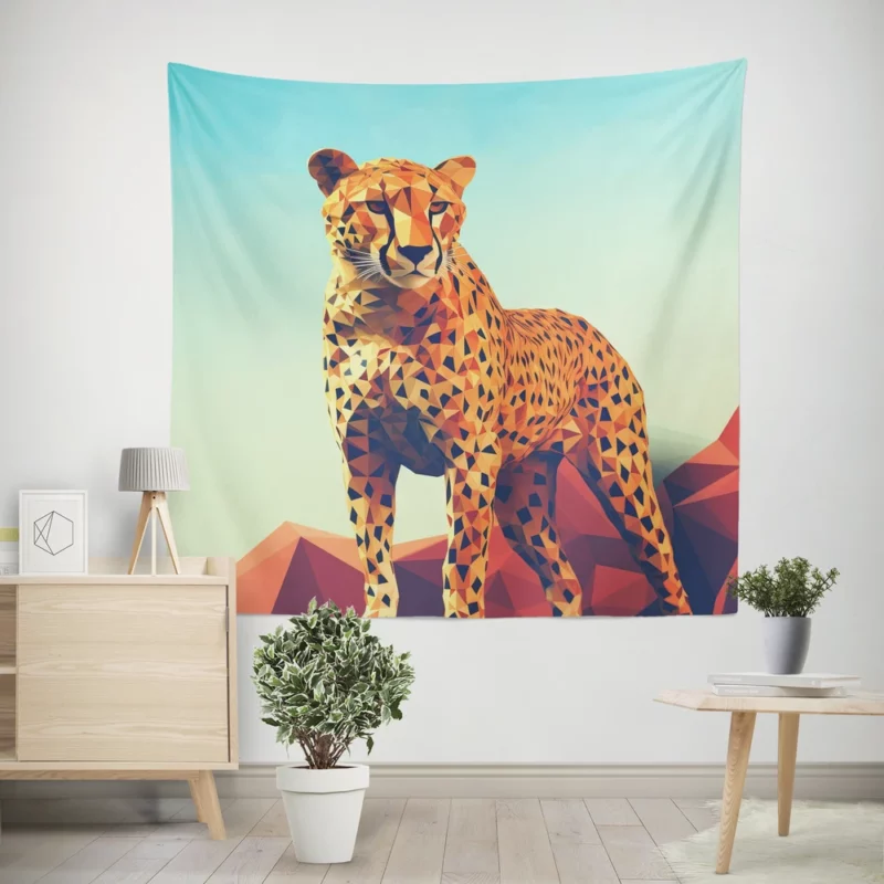 Low Poly Cheetah Art Wall Tapestry