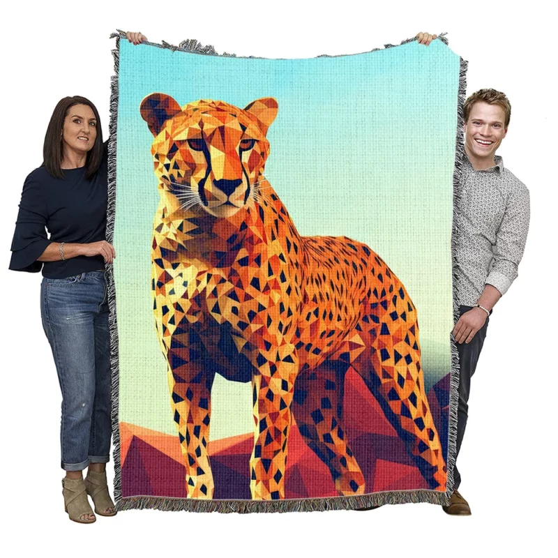 Low Poly Cheetah Art Woven Blanket