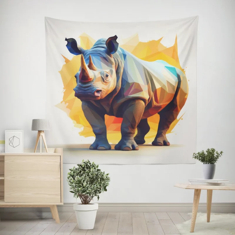 Low Polygon Rhino Portrait Wall Tapestry