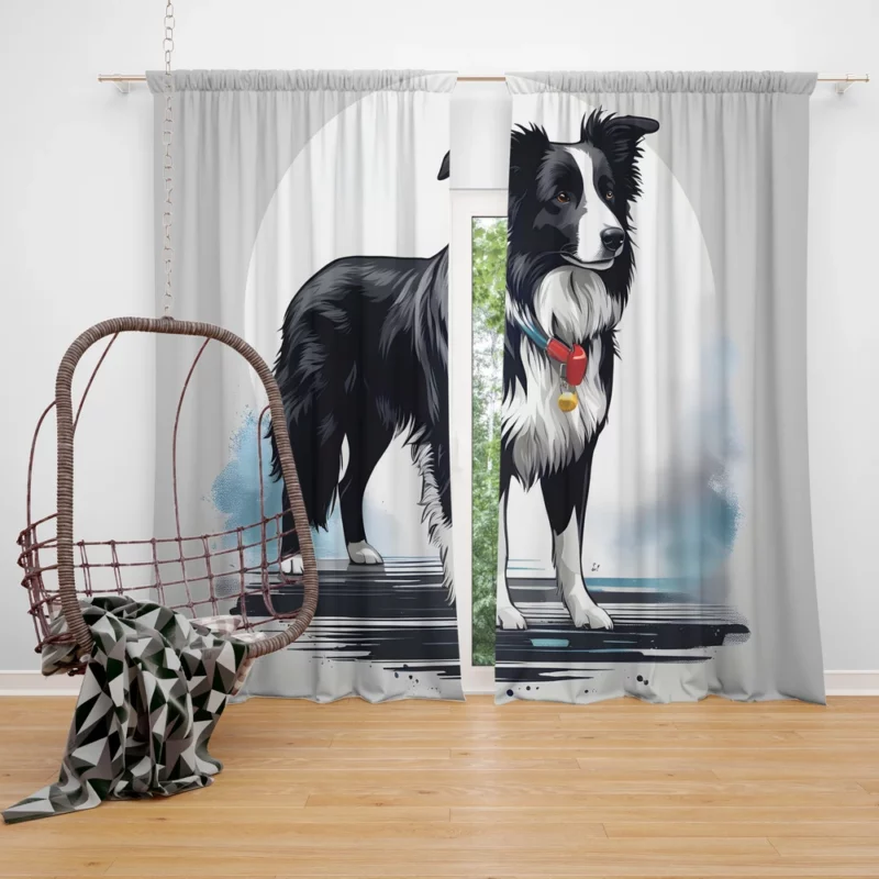 Loyal Border Collie Dog Guardian Curtain