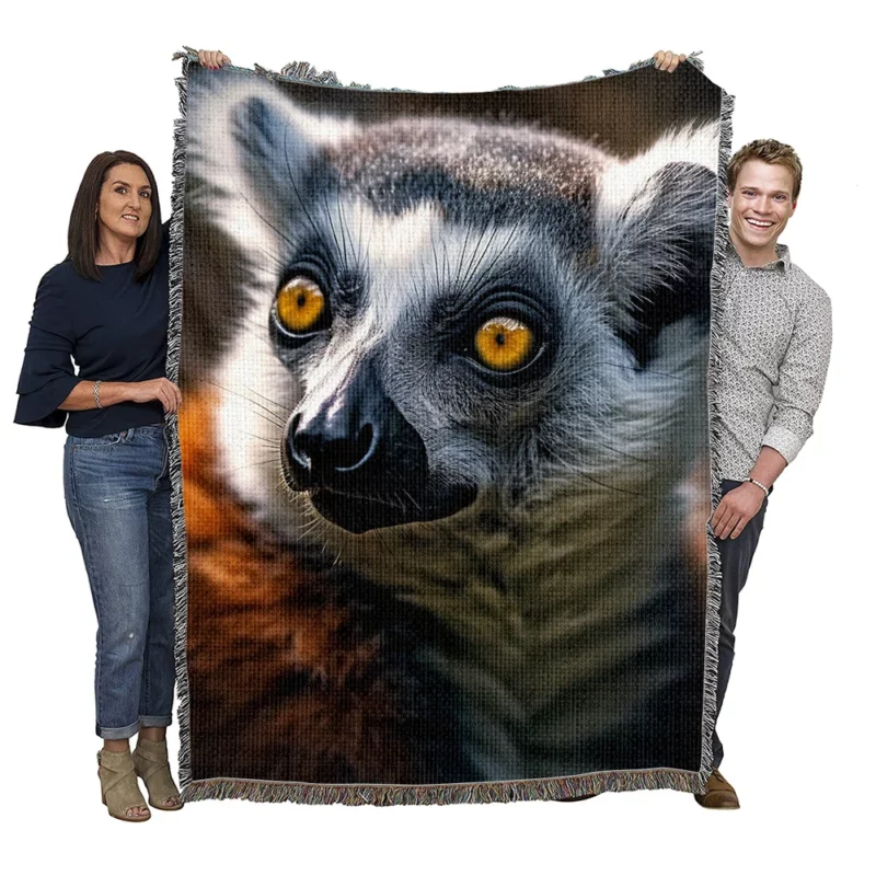 Luminous Lemur Portrait Woven Blanket