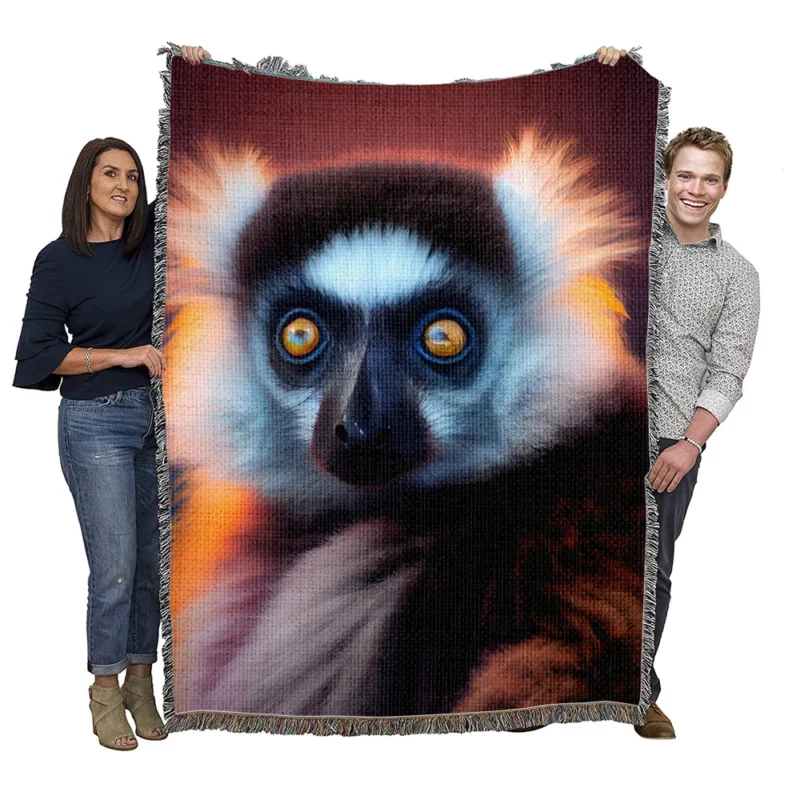 Madagascar AI-Enhanced Lemur Woven Blanket