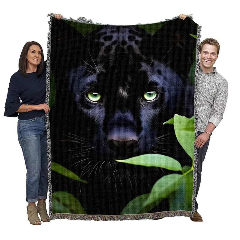 Magnificent Black Panther in Jungle Woven Blanket
