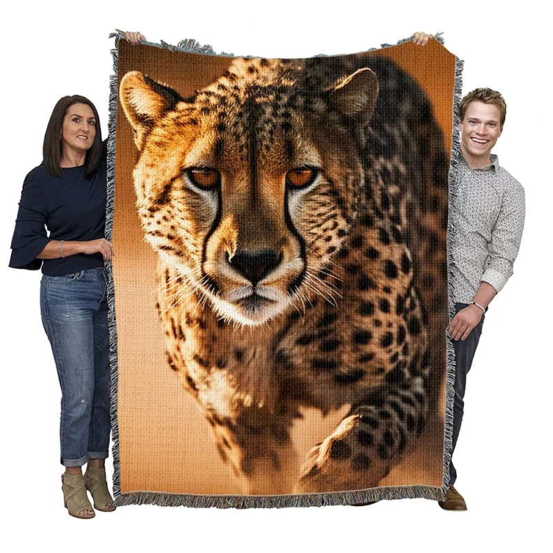 Majestic Cheetah at Sunset Woven Blanket