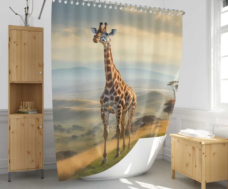 Majestic Hilltop Giraffe Shower Curtain 1