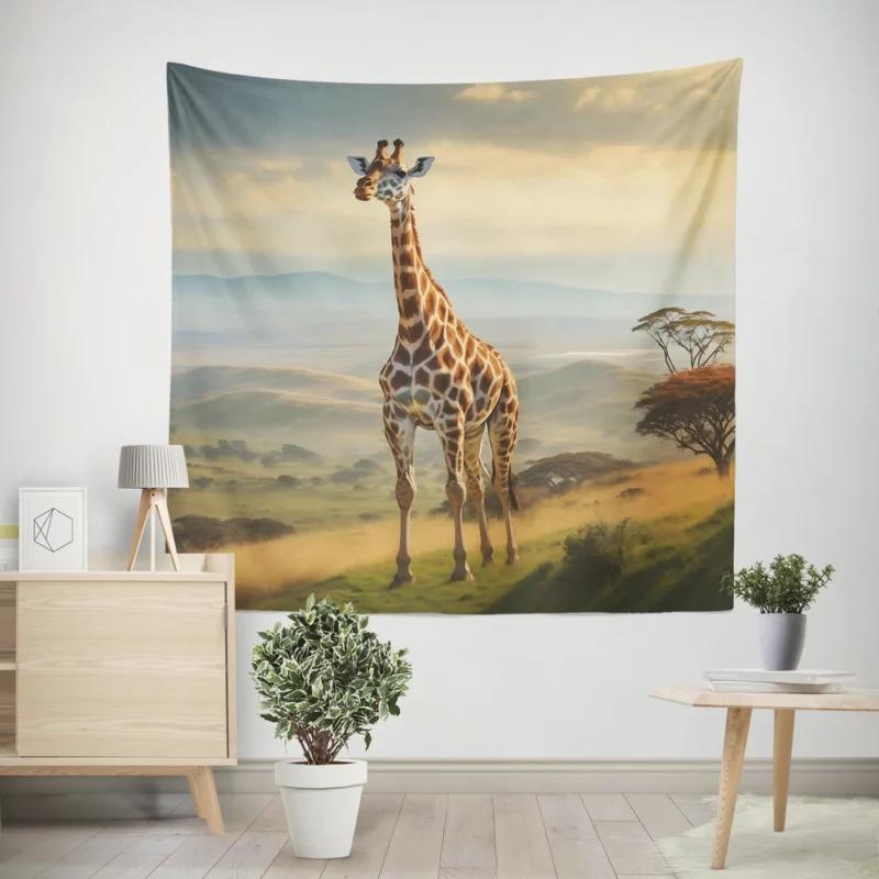 Majestic Hilltop Giraffe Wall Tapestry