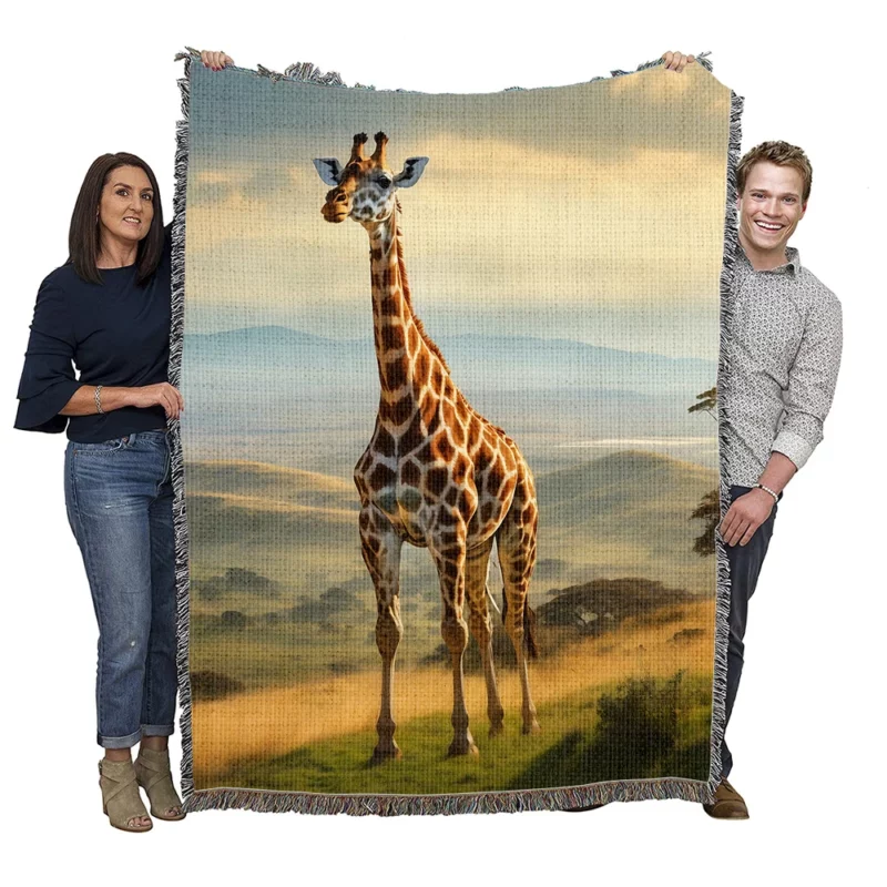 Majestic Hilltop Giraffe Woven Blanket