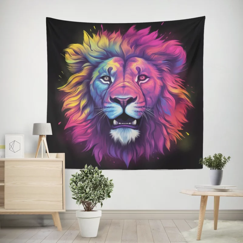 Majestic Lion Painting Wall Tapestry