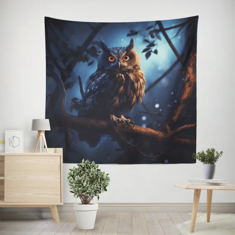 Majestic Owl at Night Wall Tapestry