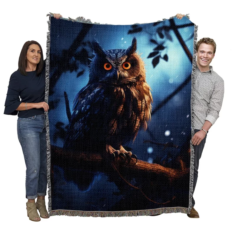 Majestic Owl at Night Woven Blanket