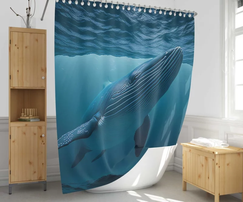 Majestic Whale Swimming Ocean Shower Curtain 1