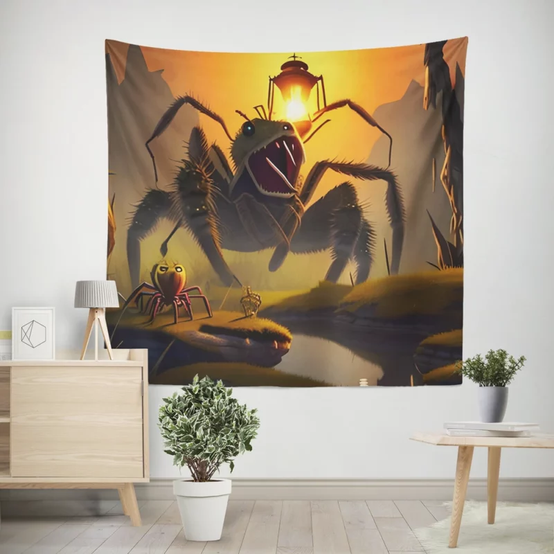 Man vs Giant Spider Artwork Wall Tapestry